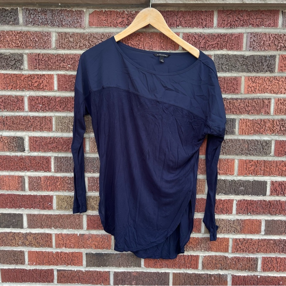 Banana Republic Navy Blue Two Fabric Dolman Sleeve Long Sleeve Top